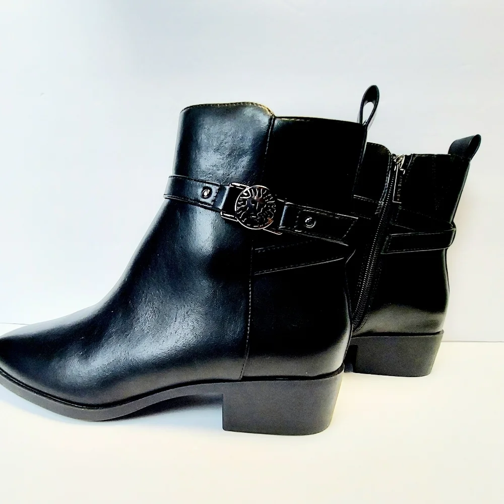 Anne Klein Womens Sz 9 Catriona Black Zip Ankle Bootie Block Low Heel Almond Toe - Picture 3 of 14